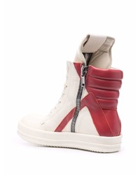 Baskets montantes en cuir blanc et rouge Rick Owens