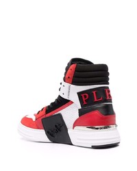 Baskets montantes en cuir blanc et rouge Philipp Plein