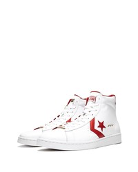 Baskets montantes en cuir blanc et rouge Converse