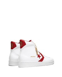 Baskets montantes en cuir blanc et rouge Converse