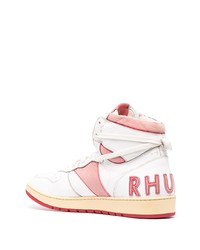 Baskets montantes en cuir blanc et rouge Rhude