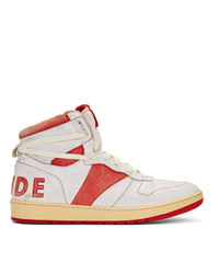 Baskets montantes en cuir blanc et rouge Rhude