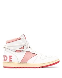 Baskets montantes en cuir blanc et rouge Rhude