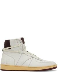 Baskets montantes en cuir blanc et rouge Rhude