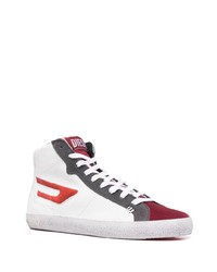 Baskets montantes en cuir blanc et rouge Diesel