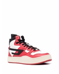 Baskets montantes en cuir blanc et rouge Diesel