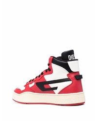 Baskets montantes en cuir blanc et rouge Diesel