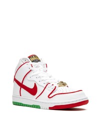 Baskets montantes en cuir blanc et rouge Nike