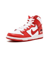 Baskets montantes en cuir blanc et rouge Nike