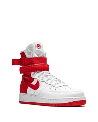 Baskets montantes en cuir blanc et rouge Nike