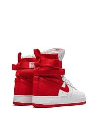 Baskets montantes en cuir blanc et rouge Nike