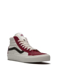 Baskets montantes en cuir blanc et rouge Vans