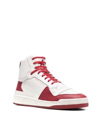 Baskets montantes en cuir blanc et rouge Saint Laurent