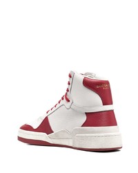 Baskets montantes en cuir blanc et rouge Saint Laurent