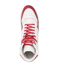 Baskets montantes en cuir blanc et rouge Saint Laurent