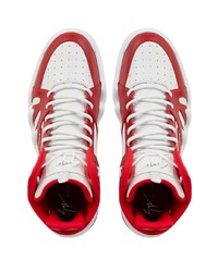 Baskets montantes en cuir blanc et rouge Giuseppe Zanotti