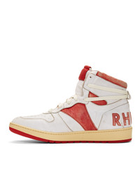 Baskets montantes en cuir blanc et rouge Rhude