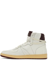 Baskets montantes en cuir blanc et rouge Rhude