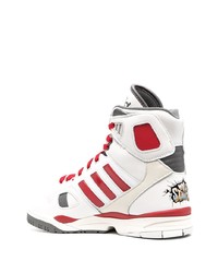 Baskets montantes en cuir blanc et rouge adidas