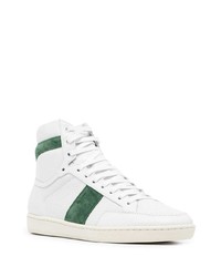 Baskets montantes en cuir blanc et vert Saint Laurent