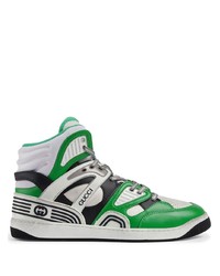 Baskets montantes en cuir blanc et vert Gucci