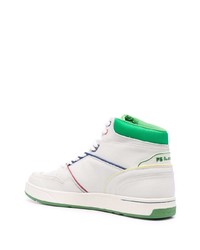 Baskets montantes en cuir blanc et vert PS Paul Smith