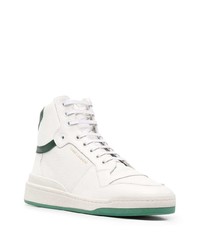 Baskets montantes en cuir blanc et vert Saint Laurent