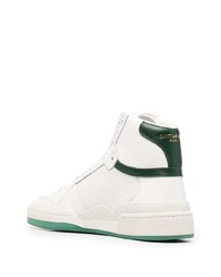 Baskets montantes en cuir blanc et vert Saint Laurent