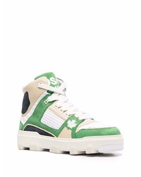 Baskets montantes en cuir blanc et vert DSQUARED2