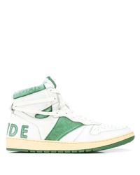 Baskets montantes en cuir blanc et vert Rhude