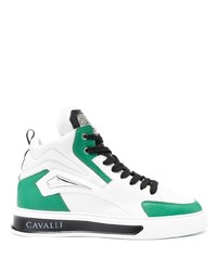 Baskets montantes en cuir blanc et vert Roberto Cavalli