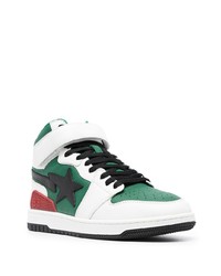 Baskets montantes en cuir blanc et vert A Bathing Ape