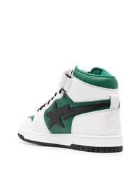 Baskets montantes en cuir blanc et vert A Bathing Ape