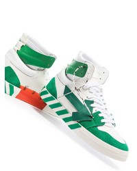 Baskets montantes en cuir blanc et vert Off-White