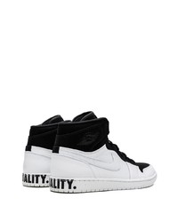 Baskets montantes en cuir blanches et noires Jordan