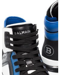 Baskets montantes en cuir blanches et noires Balmain