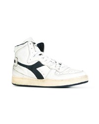 Baskets montantes en cuir blanches et noires Diadora