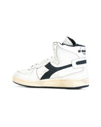 Baskets montantes en cuir blanches et noires Diadora