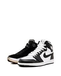 Baskets montantes en cuir blanches et noires Jordan