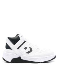 Baskets montantes en cuir blanches et noires Converse