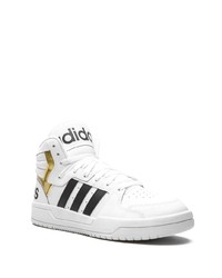 Baskets montantes en cuir blanches et noires adidas