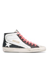 Baskets montantes en cuir blanches et noires Golden Goose