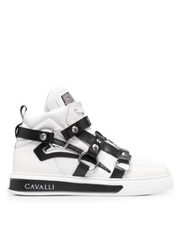 Baskets montantes en cuir blanches et noires Roberto Cavalli