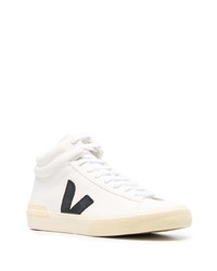 Baskets montantes en cuir blanches et noires Veja