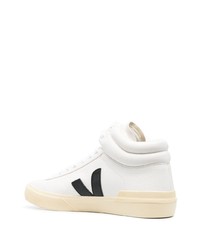 Baskets montantes en cuir blanches et noires Veja