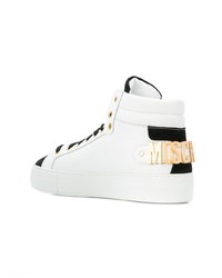 Baskets montantes en cuir blanches et noires Moschino