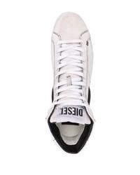 Baskets montantes en cuir blanches et noires Diesel