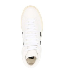 Baskets montantes en cuir blanches et noires Veja