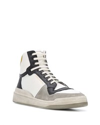 Baskets montantes en cuir blanches et noires Saint Laurent