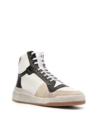 Baskets montantes en cuir blanches et noires Saint Laurent